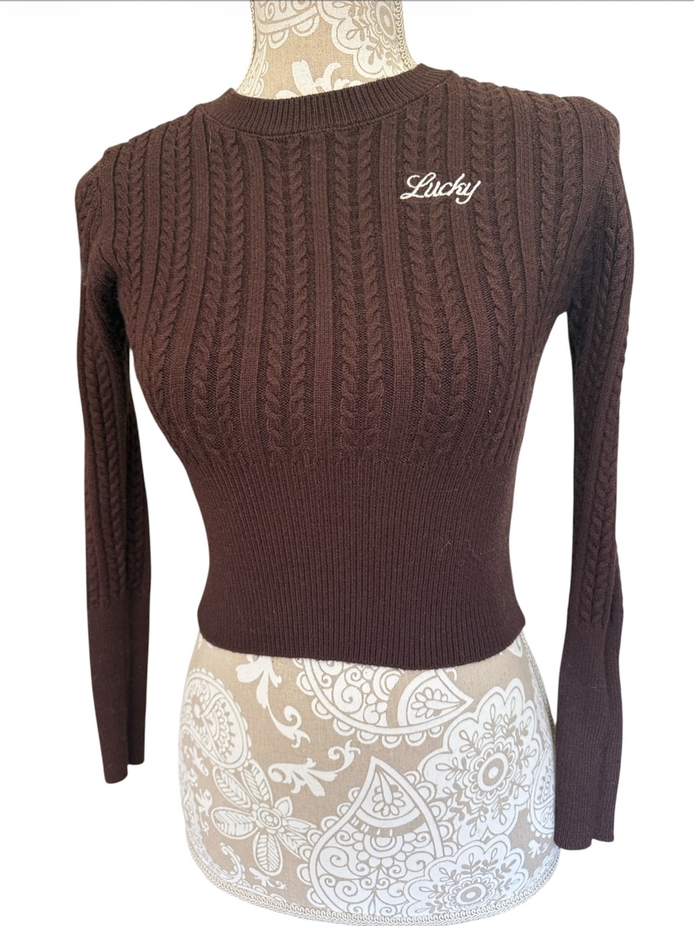 Lucky embroidered crop sweater